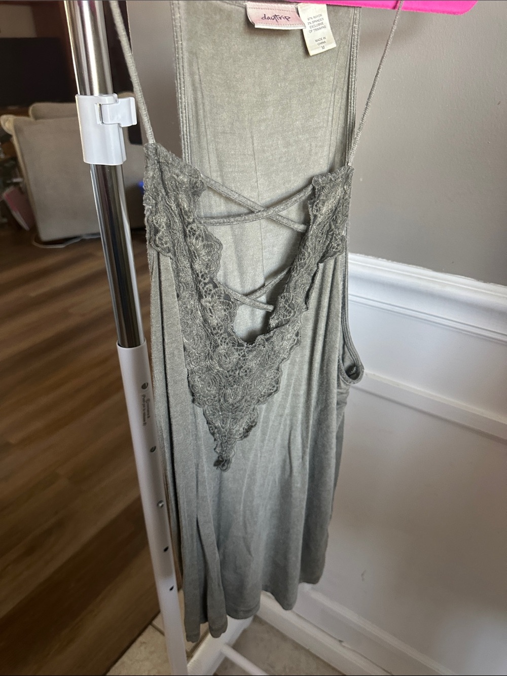 Daytrip Lace V-Neck Strappy Chemise in Gray
